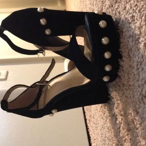 Black, Pearl Studded Heels